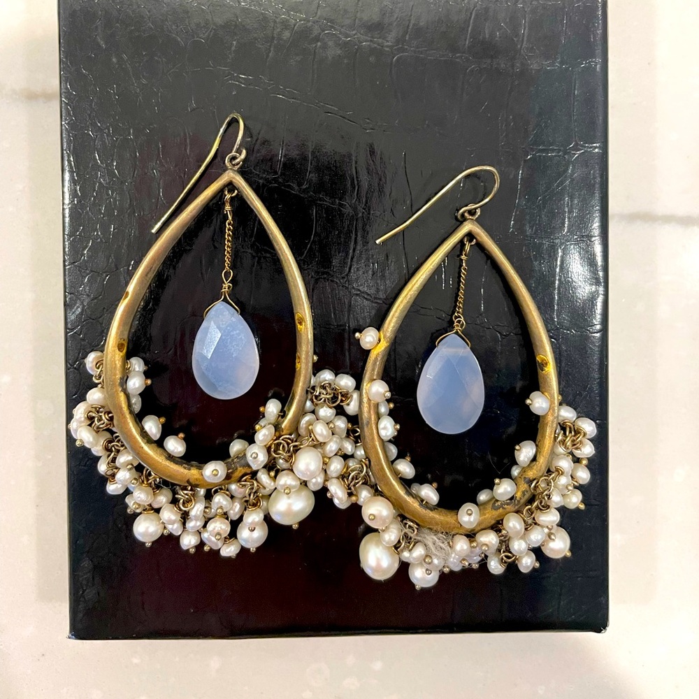Alexis Bittar freshwater pearl and chalcedony earrings